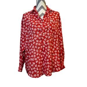 Guess Georges Marciano Vintage Oversize Blouse Made USA 90's Red Floral Medium